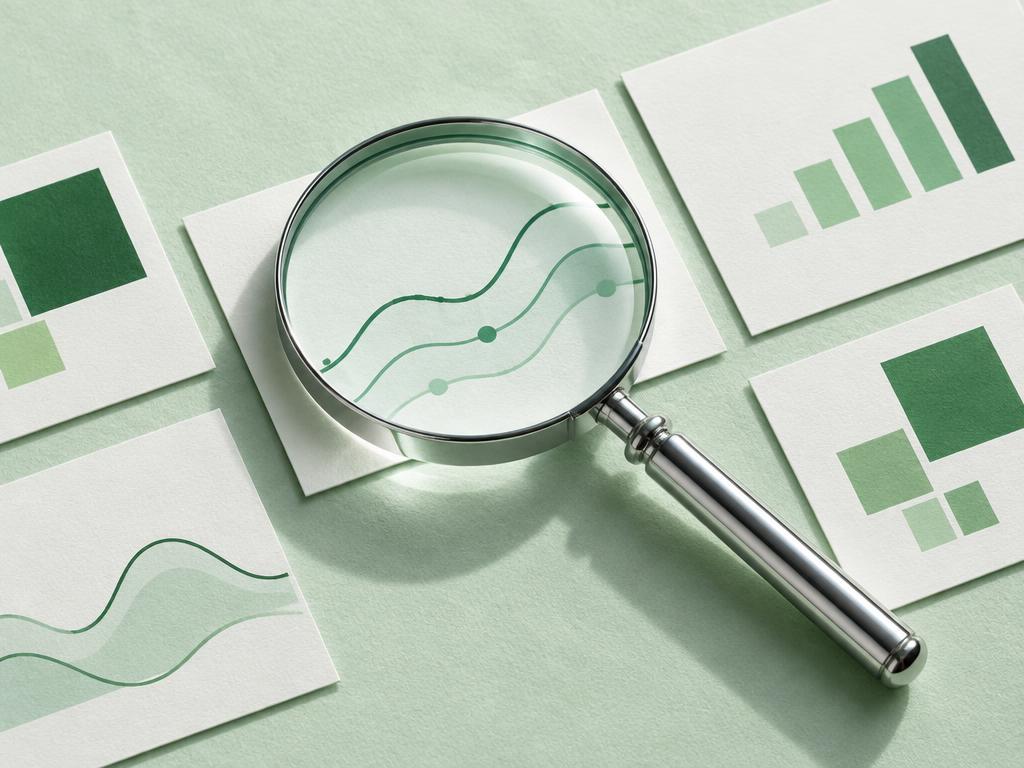 Magnifying glass and digital analytics charts